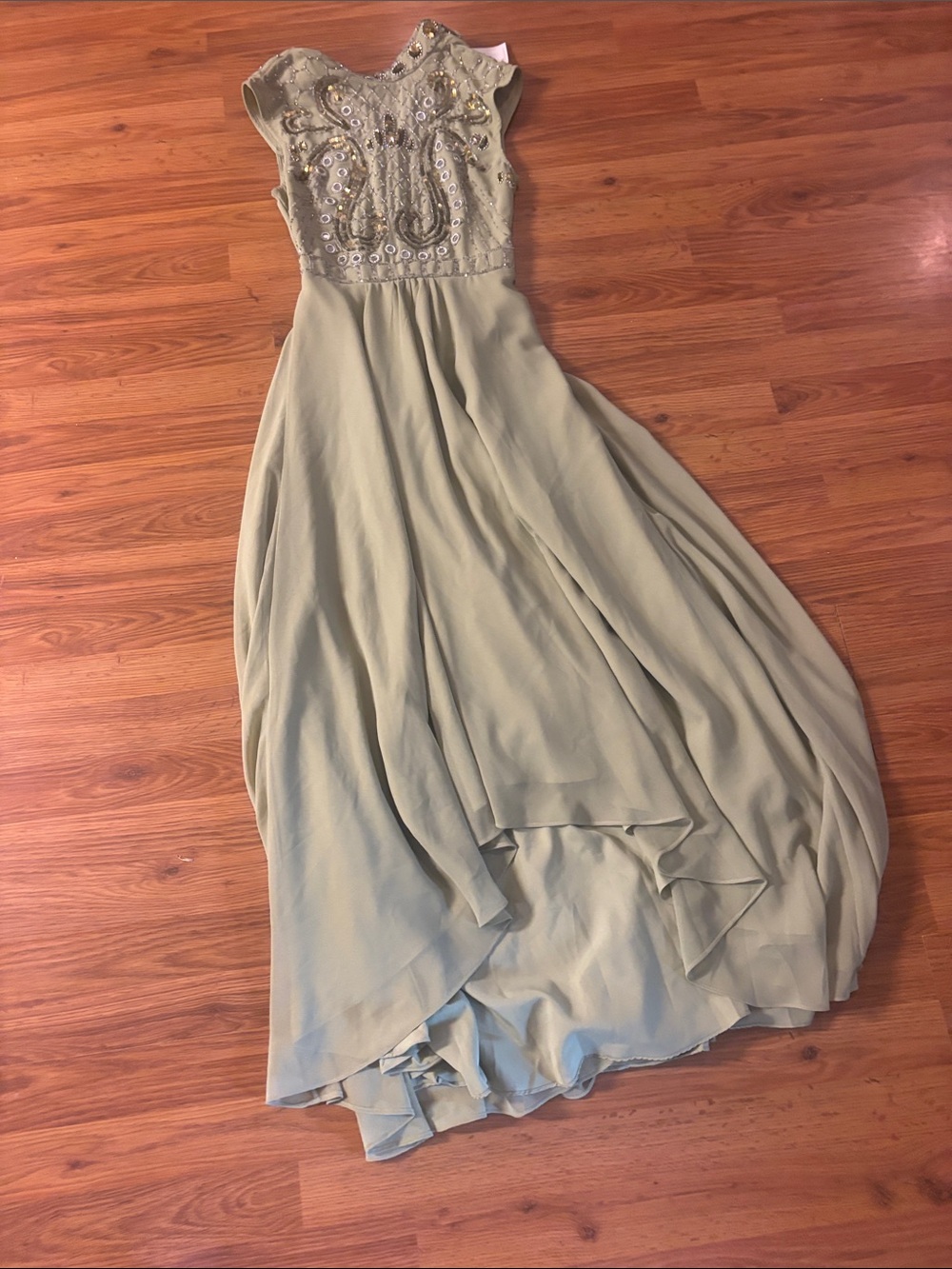 Gorgeous ASOS Sage Green High-Low Embellished Evening Dress NWT